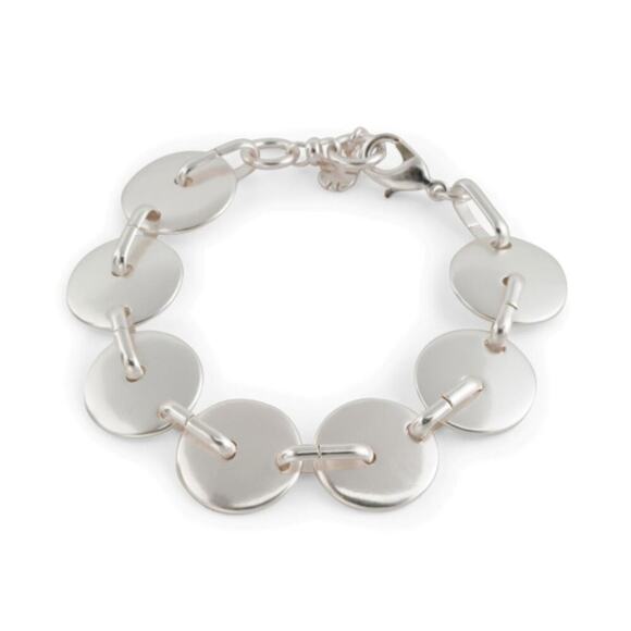 New! Lucky Brand Silver Tone Linked Disk Charm Bracelet - Picture 1 of 4